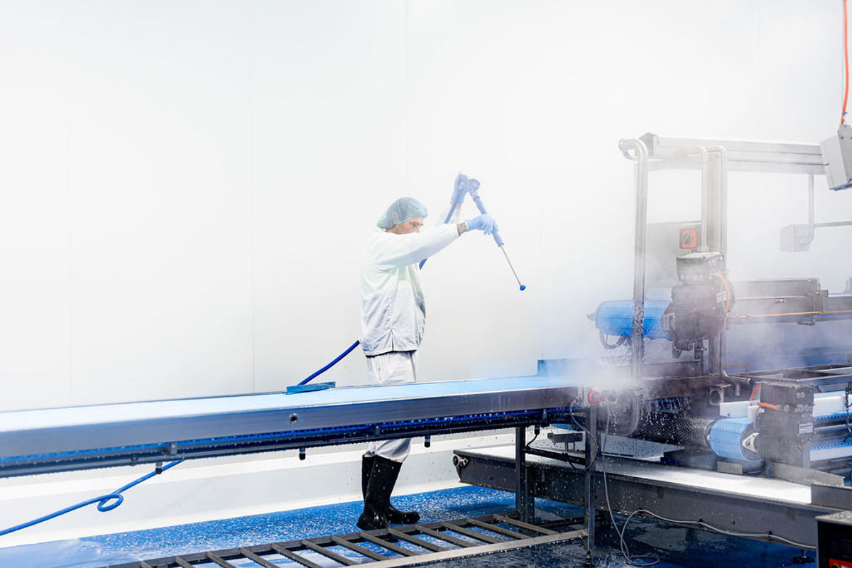 Conveyor line and process equipment during cleaning